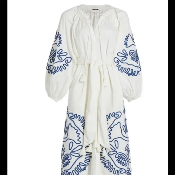 alexis blue and white embroidered dress ALEXIS DRESS